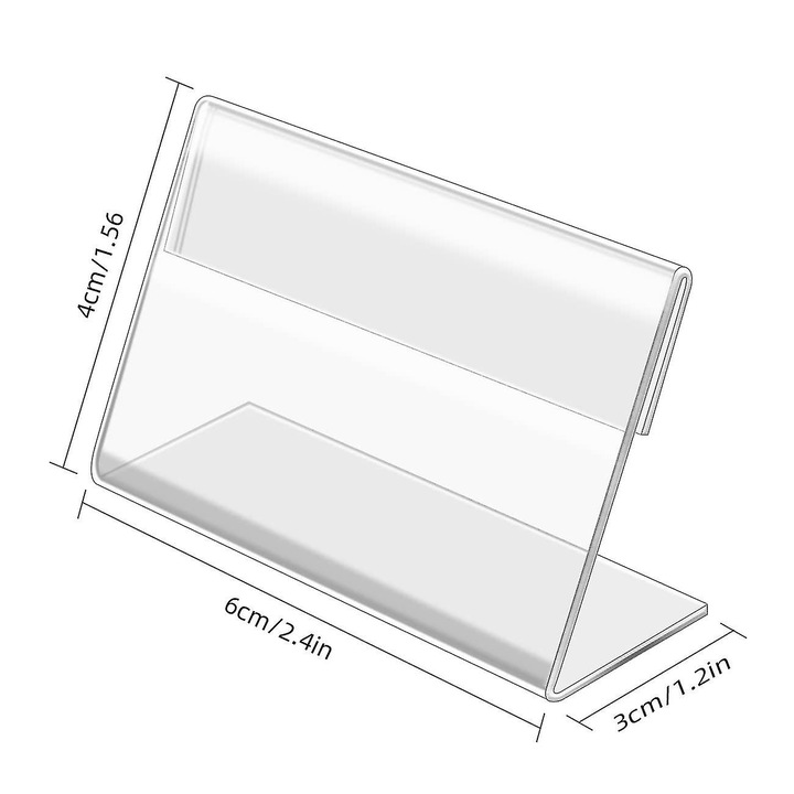 Set de 50 suporturi mini din acril pentru afisare, design transparent, dimensiuni mici