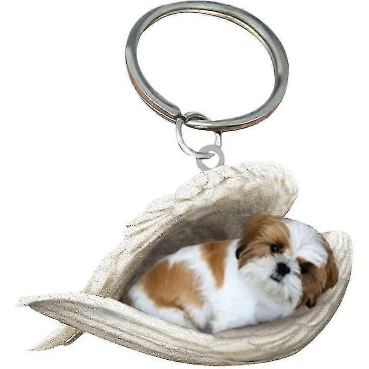 Set 2db akril kutya angyal kulcstartó, otthoni dekoráció, Shih Tzu