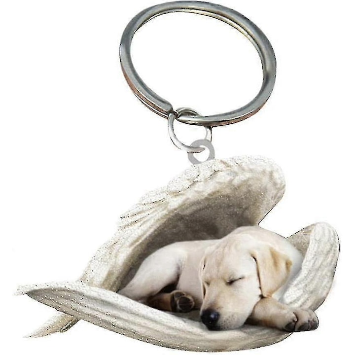 Set 2db akril kutya angyal kulcstartó, otthoni dekoráció, Labrador Retriever