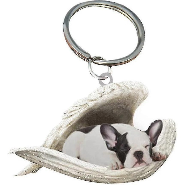 2 db-os akril angyalkutya kulcstartó szett, lakásdekoráció, Francia bulldog