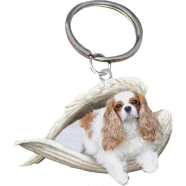 2 darabos akril kulcstartó szett, kutya angyal, lakásdekoráció, többszínű