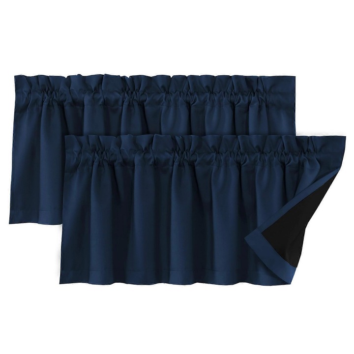Set 2 Perdele Valance, Modern, Solid Color, Albastru inchis, 132x45cm