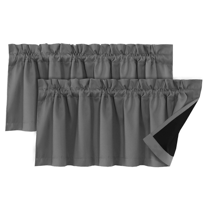 Perdele valance set 2 bucati, gri, 132x45cm, material poliester, design modern, strat blackout
