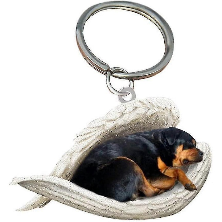 2 darabos dekoratív kiegészítő szett, akril angyalkutya kulcstartók, Rottweiler