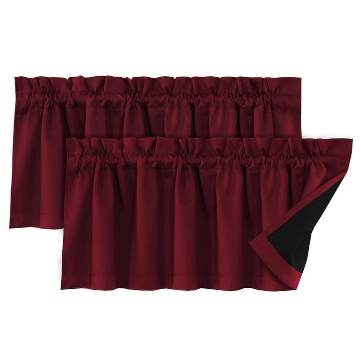Perdele valance set 2 bucati, rosu vin, 132x45cm, design modern, material poliester, blocare lumina