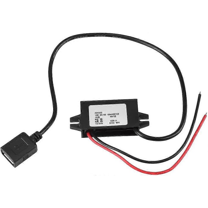 Convertor media, 12V/24V la USB 5V 3A, impermeabil, protectie la supracurent, eficienta mare