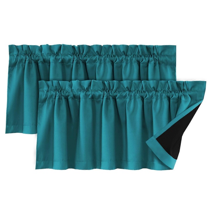Set 2 Perdele Valance, KAESI, Modern, Solid Color, Albastru Lac, 132x45cm
