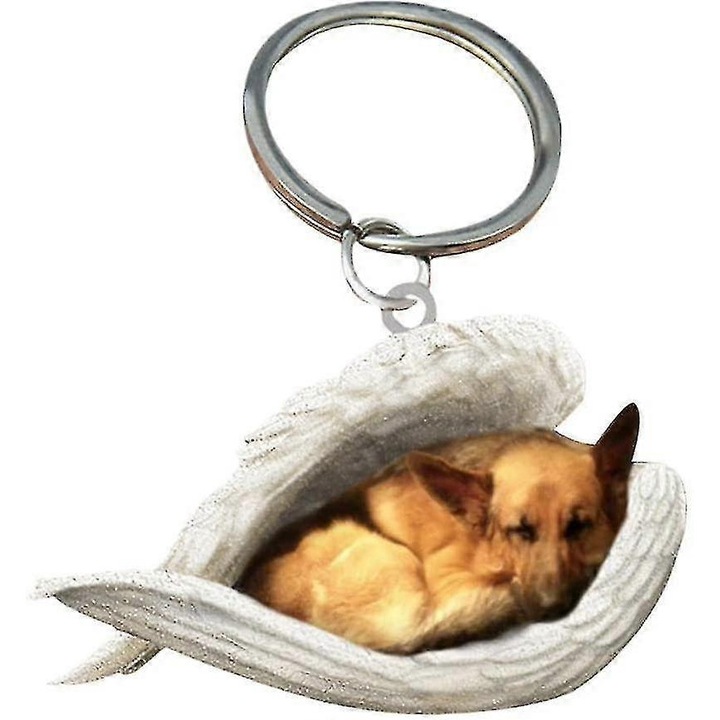 2 db akril kulcstartó szett, német juhászkutya angyal mintával, barna/fehér