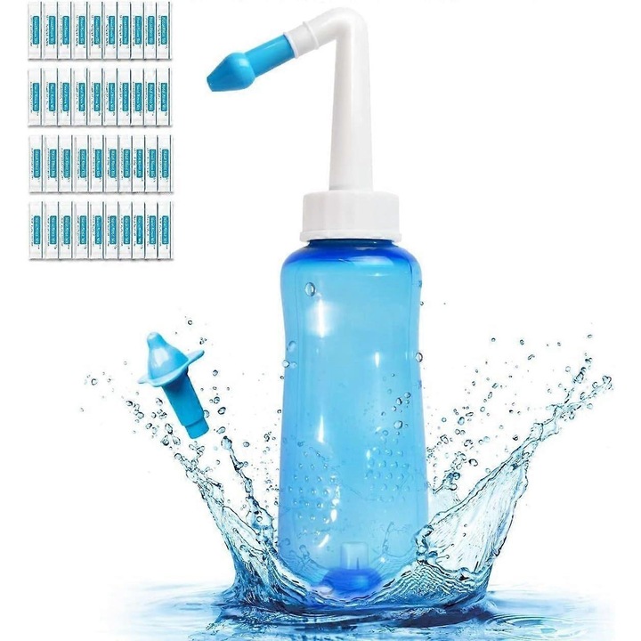 Sticla de spalare nazala 300 ml cu 40 pachete de sare pentru spalare nazala