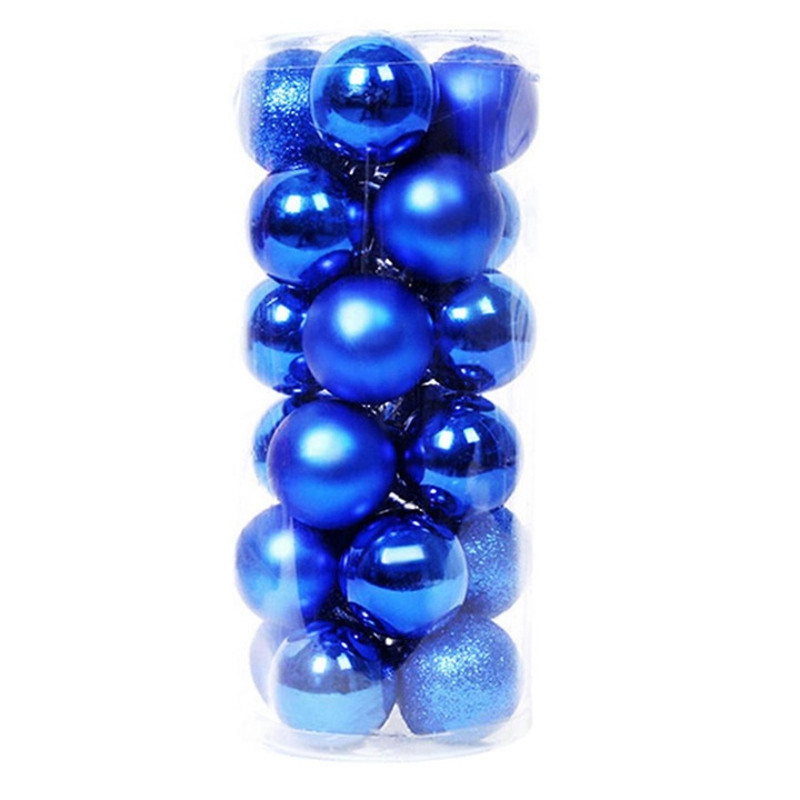 Set 24 globuri de Craciun, rezistente la spargere, 4cm, albastru