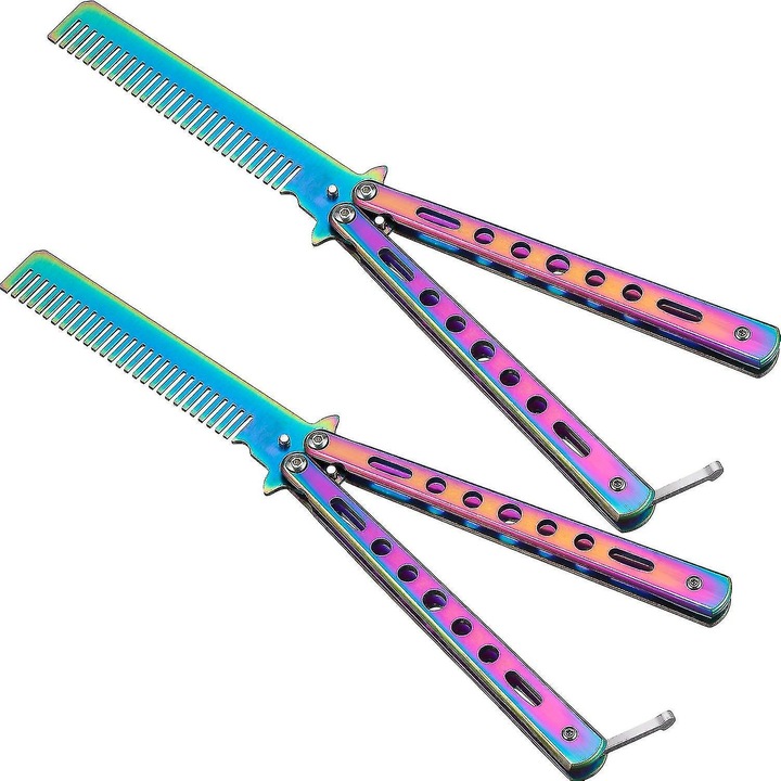 Set 2 pieptene de coafat fluture, Inox, Portabil, Usor de Utilizat, Multicolor