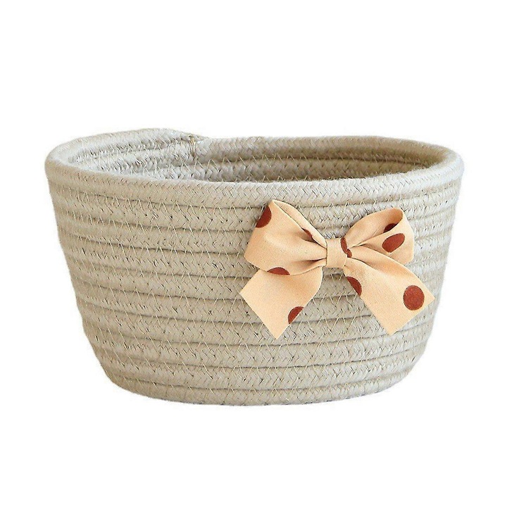 Kézzel készített pamut tárolókosár, bézs/rózsaszín