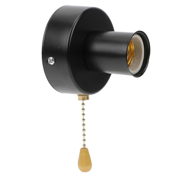 Portalampa cu lant de tragere, E27, 8x8cm, negru, set complet