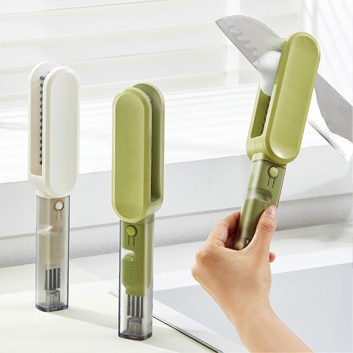 Perie de curatare 4 in 1 pentru cutite, multifunctionala, design ergonomic, verde, 24.5x3.9x3.6cm