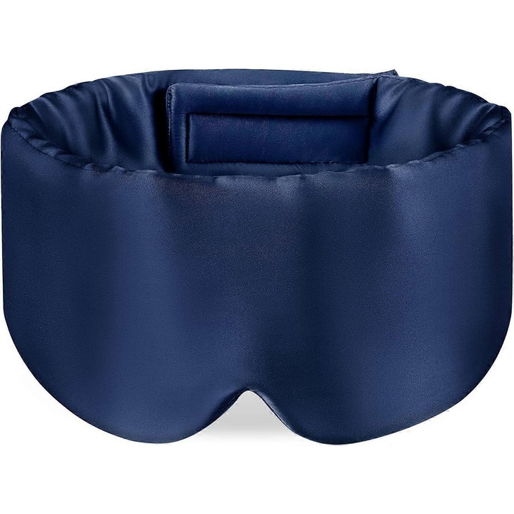 Masca de somn din matase naturala, design personalizat, ajustabil, culoare navy, dimensiune mare