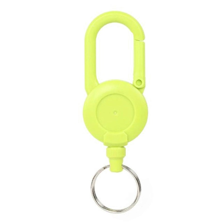 Kihúzható kulcstartó, ABS, zöld, 11x3.5cm, kihúzható hossza 60cm