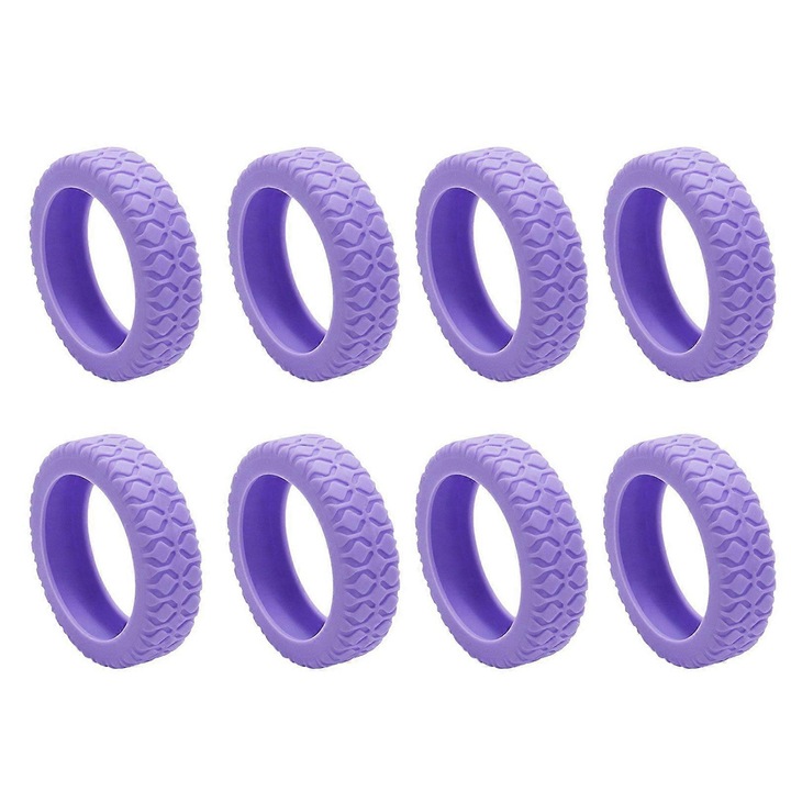 Huse pentru roti de bagaj, 8 buc, protectie zgarieturi si reducere zgomot, silicon, mov