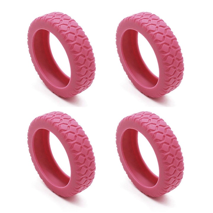 Capace roti bagaj din silicon, protectie zgarieturi si reducere zgomot, set 4 bucati, roz