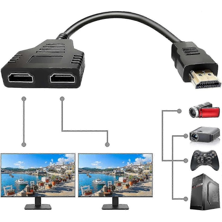Adaptor HDMI 1 la 2, 30cm, 1080p, conectori placati cu aur