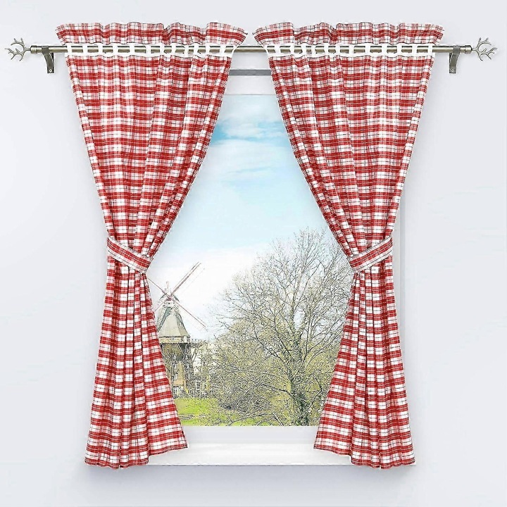 Set de 2 Perdele cu Model Carouri, 120x80cm