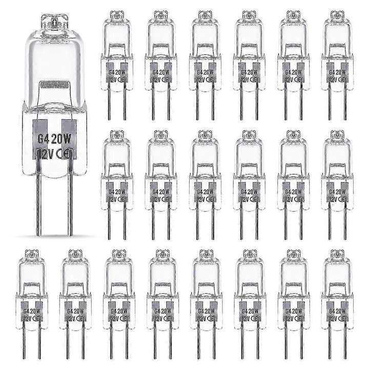 Комплект 20 халогенни крушки G4, 10W, 12V, 3000K топло бяло