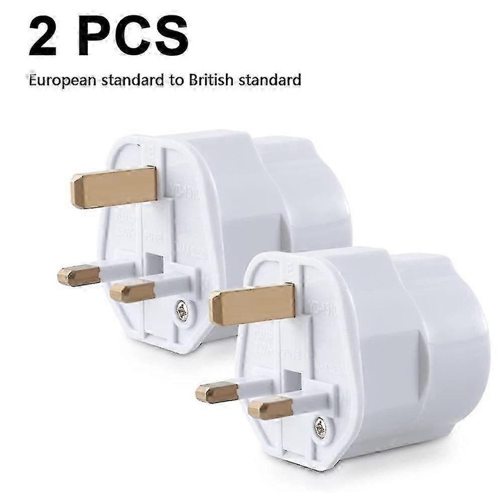 Adaptor de priza, set de 2, pentru prize europene la standard britanic, negru-rosu, 50.5x50x46.5mm