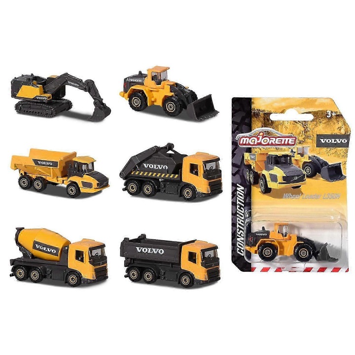 Set de vehicule de constructie Volvo, 6 modele, culori vii, pentru copii de la 3 ani