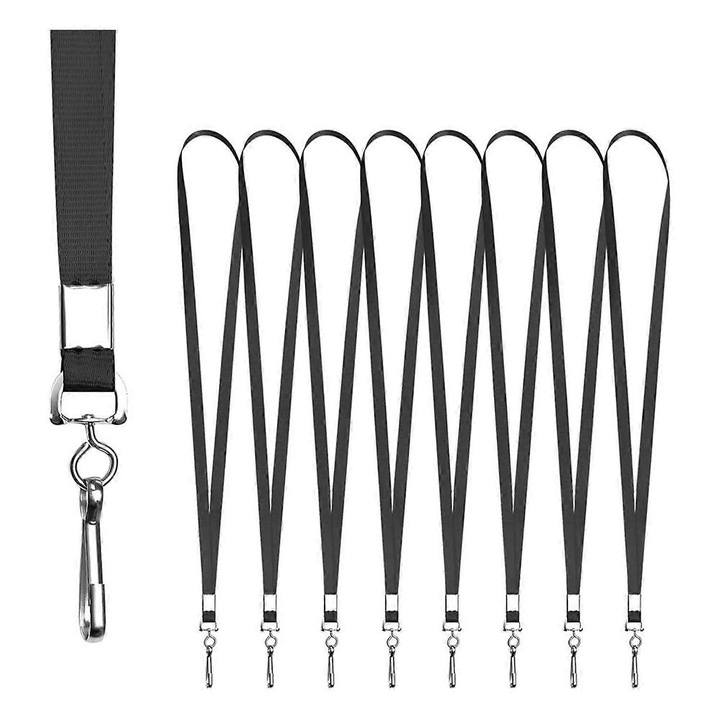 50 darabos fekete poliészter kulcstartó készlet, 360°-ban forgatható kampóval, 45 cm