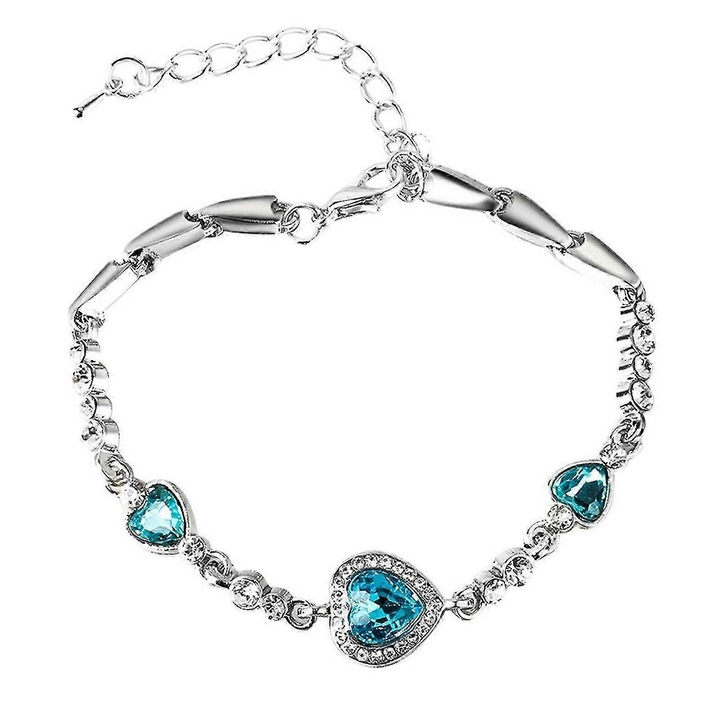 Bratara cristal, 20cm, design elegant, pentru femei, argintiu/albastru