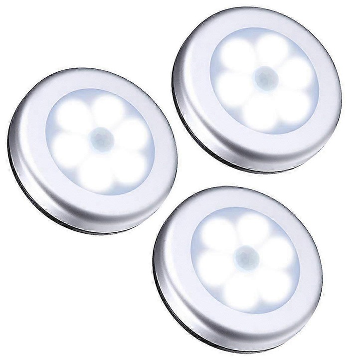 LED лампа със сензор за движение, 6 LED диода, лесен монтаж, комплект от 3 броя