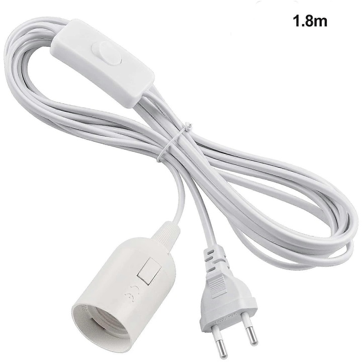 Set 3 bucati socluri lampa E27 cu cablu de alimentare 1.8m, alb, pentru becuri LED