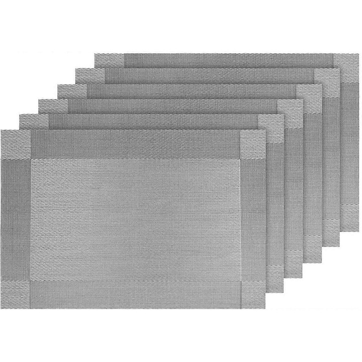 Set de 6 servete din PVC si poliester, gri, 30x45cm, rezistente la caldura