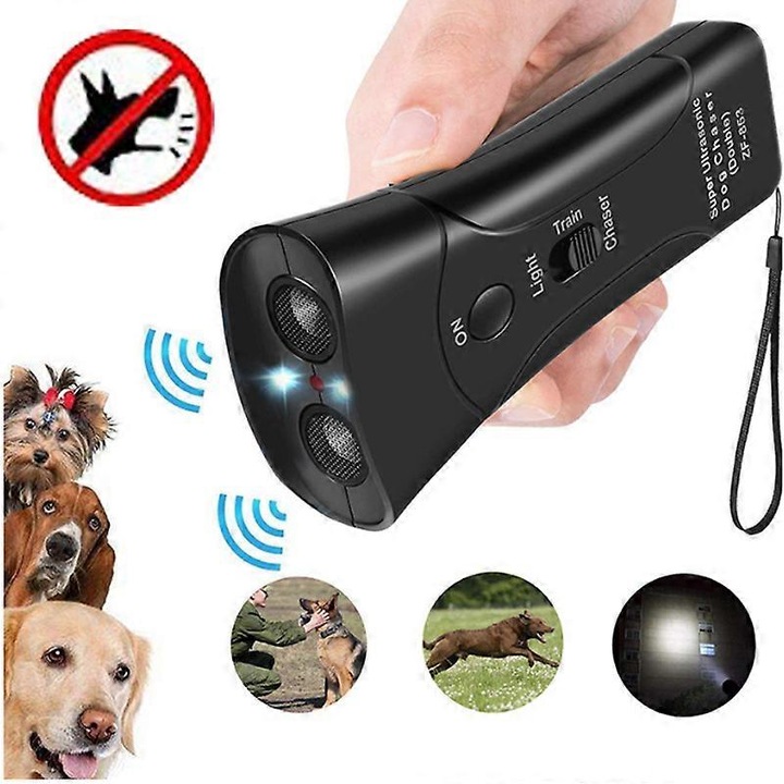 Dispozitiv anti-latrat, dresaj caini, portabil, cu ultrasunete, negru, 140x60x30mm