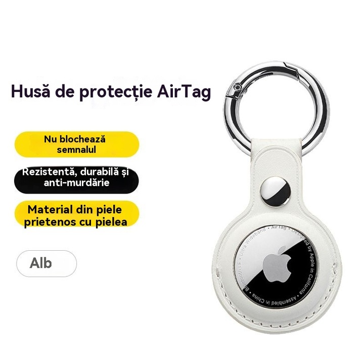Защитен калъф за AirTag, бял, от PU, минималистичен дизайн