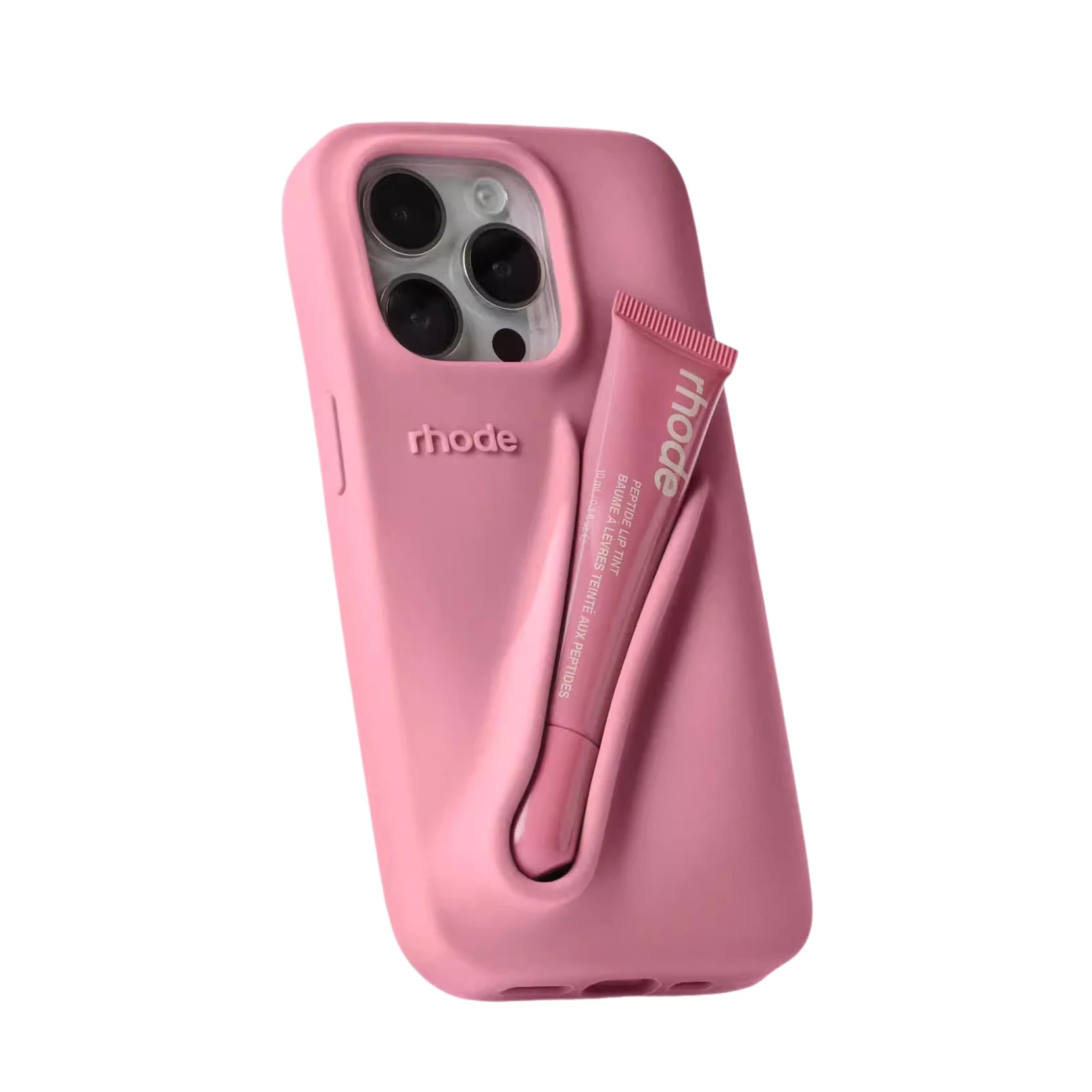 rhode ピンク ソフトケース リップバーム付き【iPhone14pro】 Husa telefon Rhode cu lip gloss inclus, silicon, roz pal, pentru