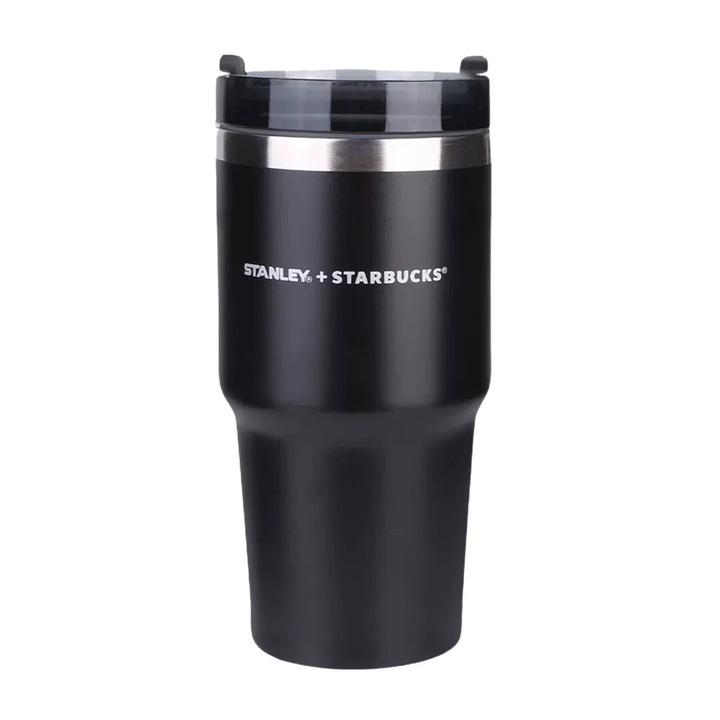 Termos Stanley, 600 ml, inox reciclat, design ergonomic, negru