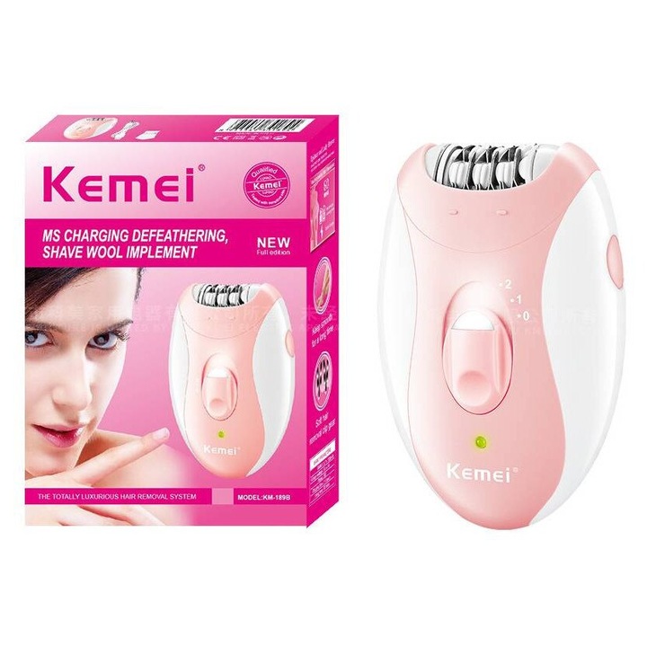 Епилатор Kemei 189B, 2 скорости, интелигентно осветление, розов, преносим