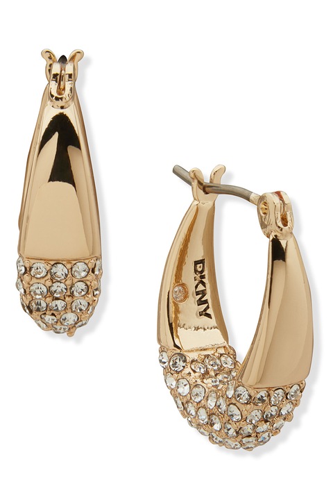 DKNY, Cercei cu pietre din sticla si logo gravat, Auriu