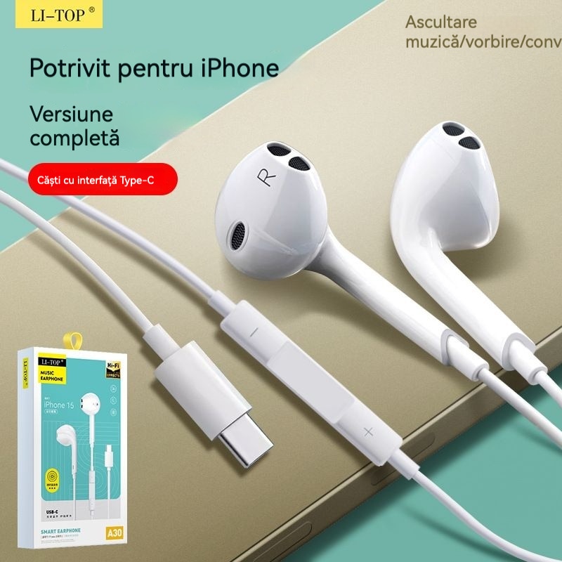 Casti cu fir, In-Ear, Type-C, 1.2m, compatibile cu dispozitivele Apple iOS