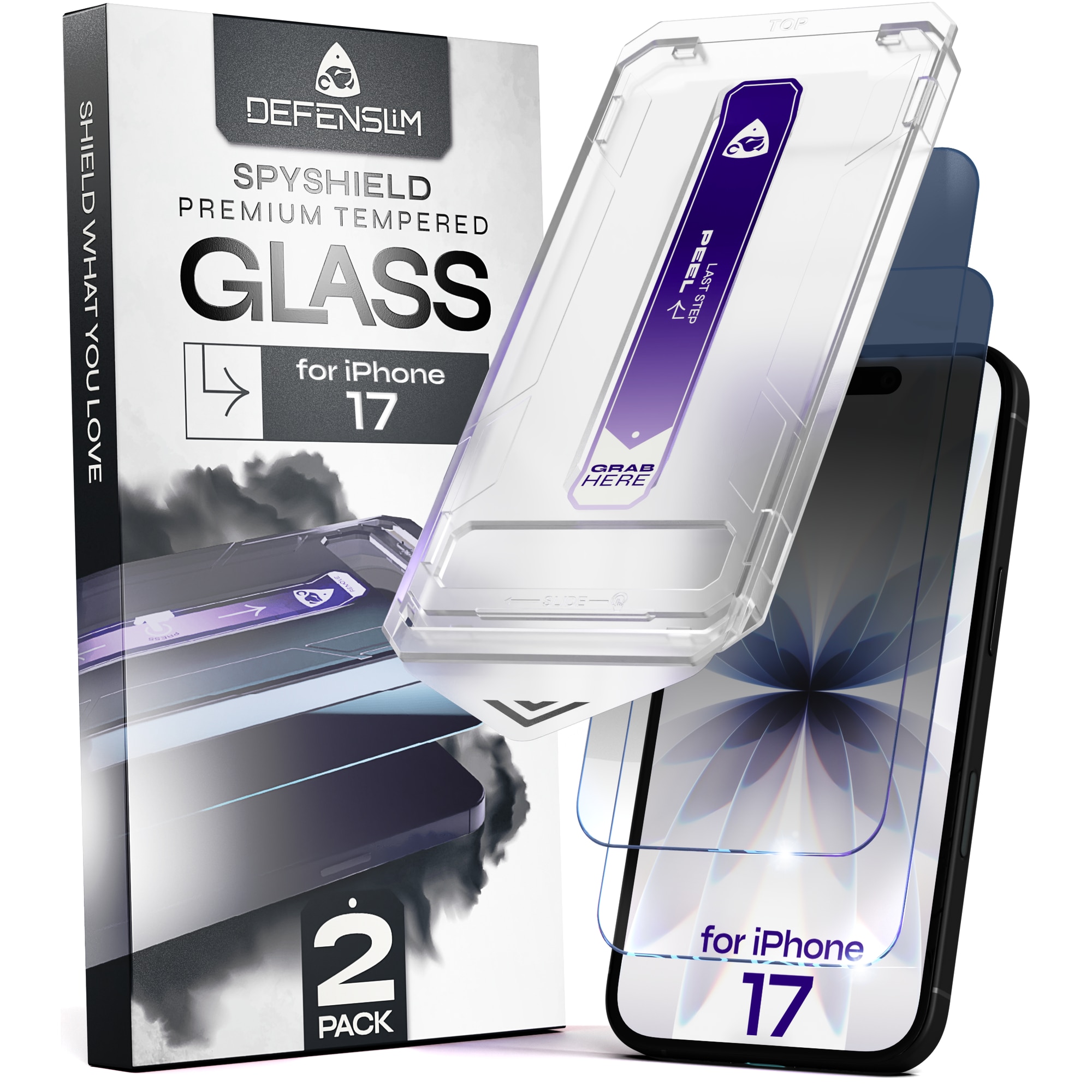 Set 2 Folii sticla Privacy pentru iPhone 17, 6.3", DefenSlim, Privacy Glass, montaj rapid 30 sec cu Easy Install Kit