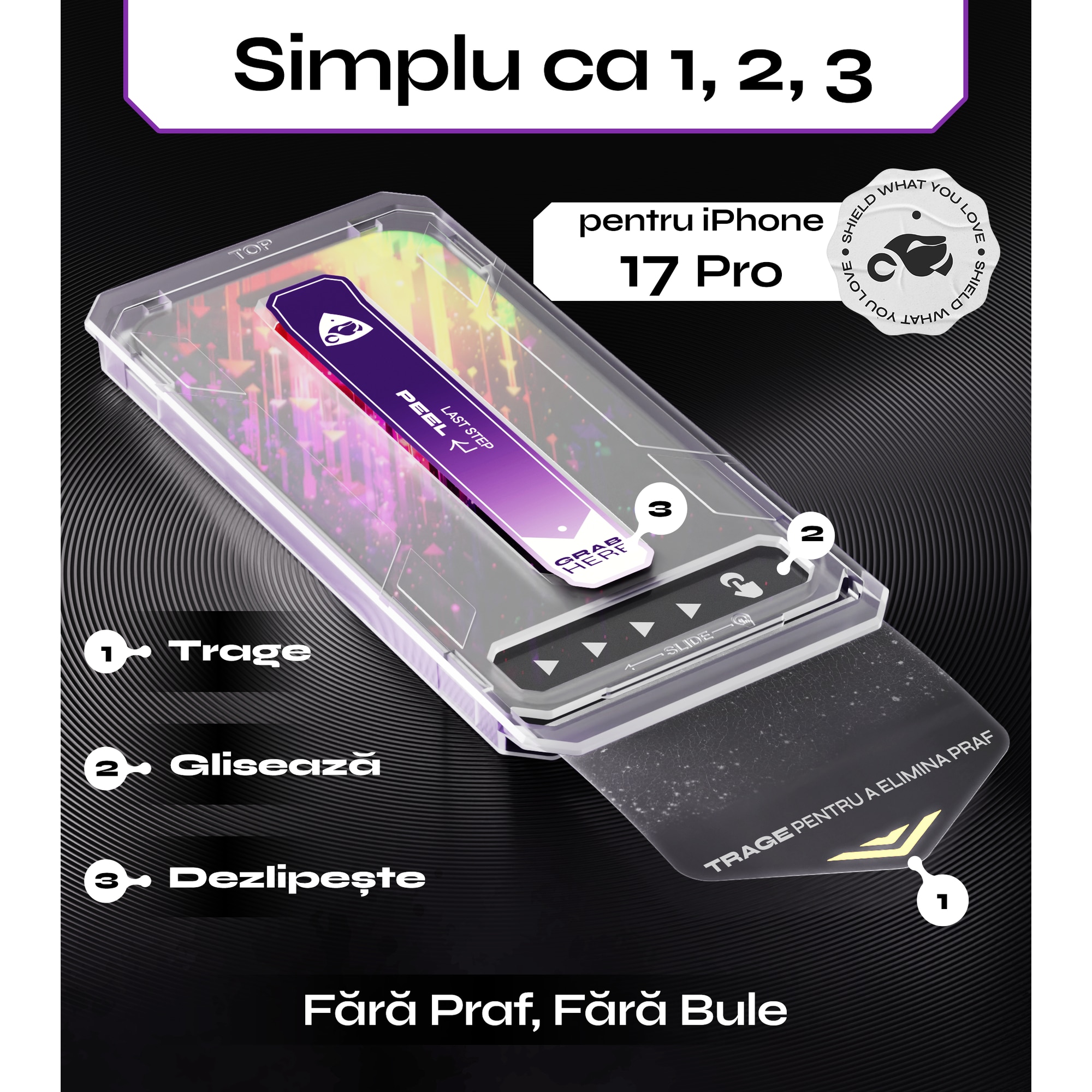 Set 2 Folii sticla Privacy pentru iPhone 17 PRO, 6.3", DefenSlim, Privacy Glass, montaj rapid 30 sec cu Easy Install Kit