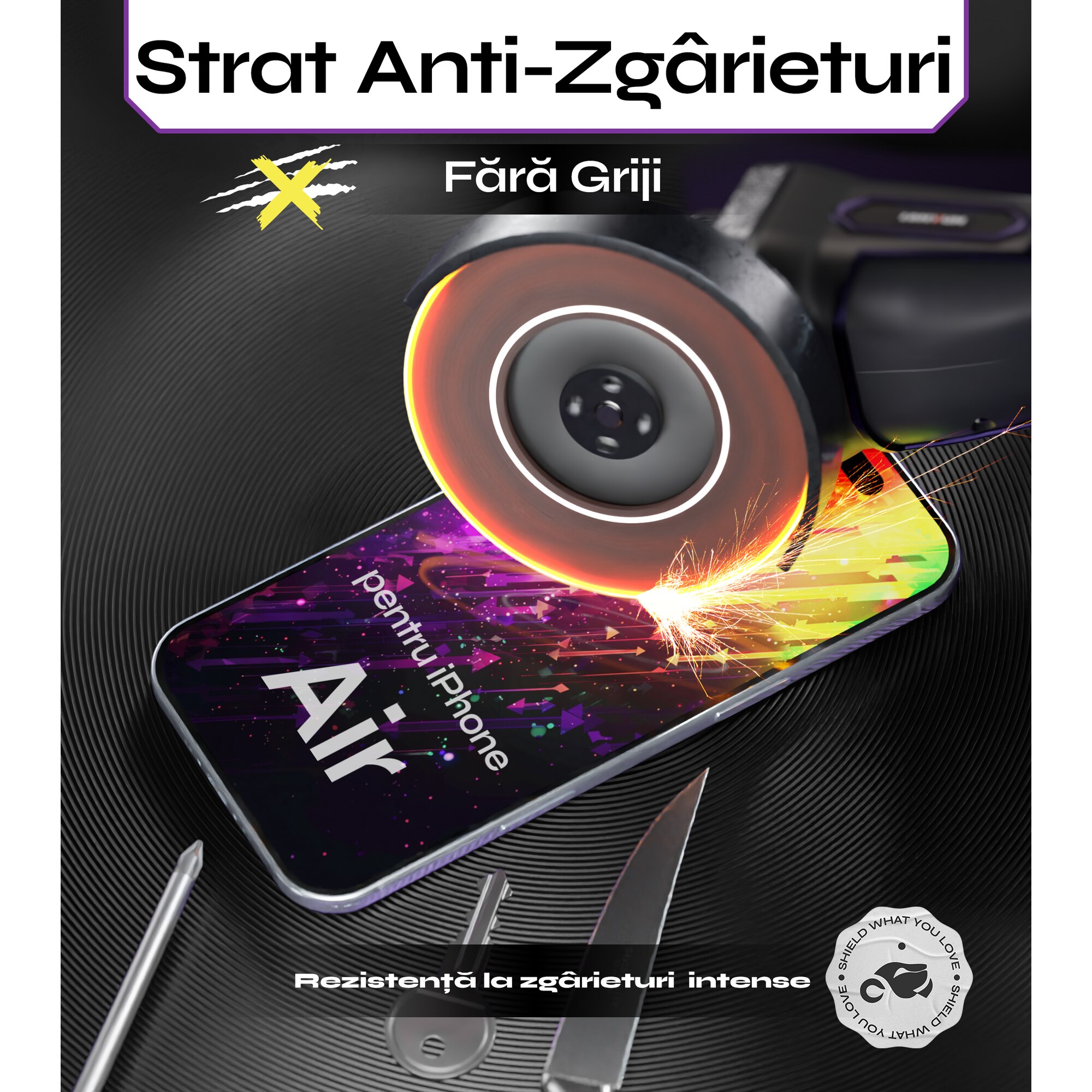 Set 2 Folii sticla Privacy pentru iPhone AIR, 6.5", DefenSlim, Privacy Glass, montaj rapid 30 sec cu Easy Install Kit