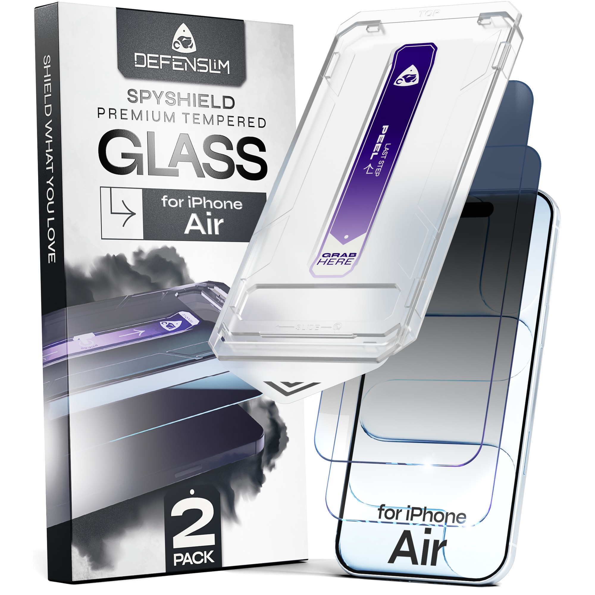 Set 2 Folii sticla Privacy pentru iPhone AIR, 6.5", DefenSlim, Privacy Glass, montaj rapid 30 sec cu Easy Install Kit