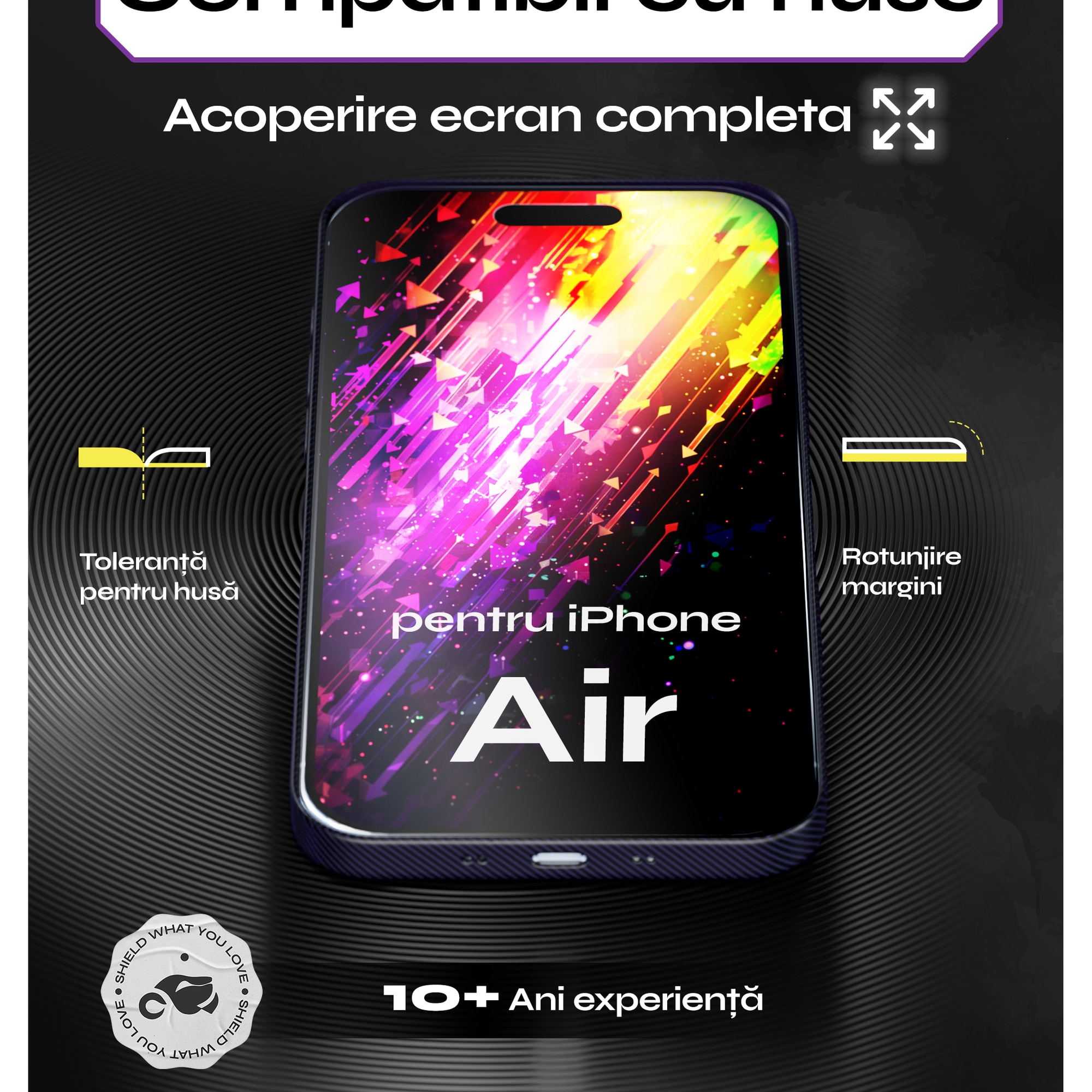 Set 2 Folii sticla Privacy pentru iPhone AIR, 6.5", DefenSlim, Privacy Glass, montaj rapid 30 sec cu Easy Install Kit