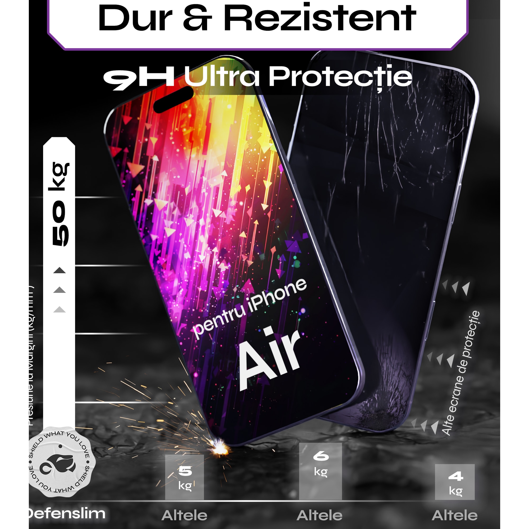 Set 2 Folii sticla Privacy pentru iPhone AIR, 6.5", DefenSlim, Privacy Glass, montaj rapid 30 sec cu Easy Install Kit