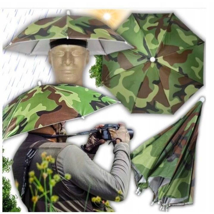 Umbrela de pescuit, fara marca, 65 cm, hands-free, protectie impotriva soarelui si ploii, marime universala, pentru copii si adulti, design pliabil, constructie rezistenta, confortabila, material poliester, culoare verde, 100% noua, deschidere manuala, 8