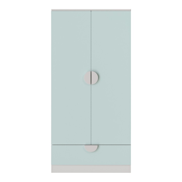 Dulap, en.casa, Sandnes, 123 x 60 x 40 cm, mdf, pal, alb, verde menta, cu 2 usi, 1 sina, 1 sertar