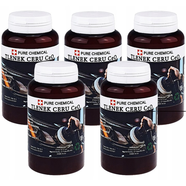 Set De 500 Grame De Oxid De Ceriu, Chosa, Pure Chemical, 500 G, 5 Borcane Cu Inchidere Reutilizabila, Pulbere, Pur Fara Impuritati, Compozitie 100% Oxid De Ceriu (Fara Impuritati), Tip Pur Fara Impuritati, Alb