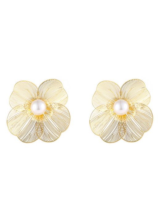 Cercei Subtiri cu Floare si Perla Centrala, Ace din Argint S925 Hipoalergenice, Bijuterie Florala Fina, Cutie de Bijuterii Eleganta Inclusa