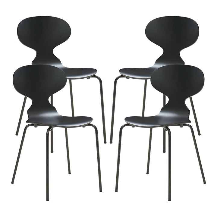 Set 4 scaune bucatarie, en.casa, Kil, 80 x 47 x 48 cm, lemn, metal, negru